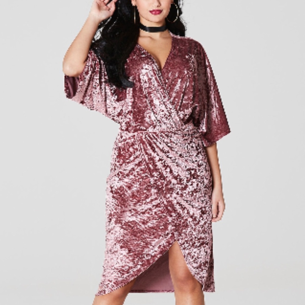 Faux Wrap Dress in Purple Pink Velvet NWT Size 28